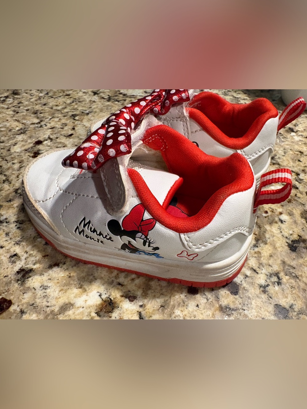 Minnie Mouse White Slip-On Sneakers with Red Polka Dot Bows